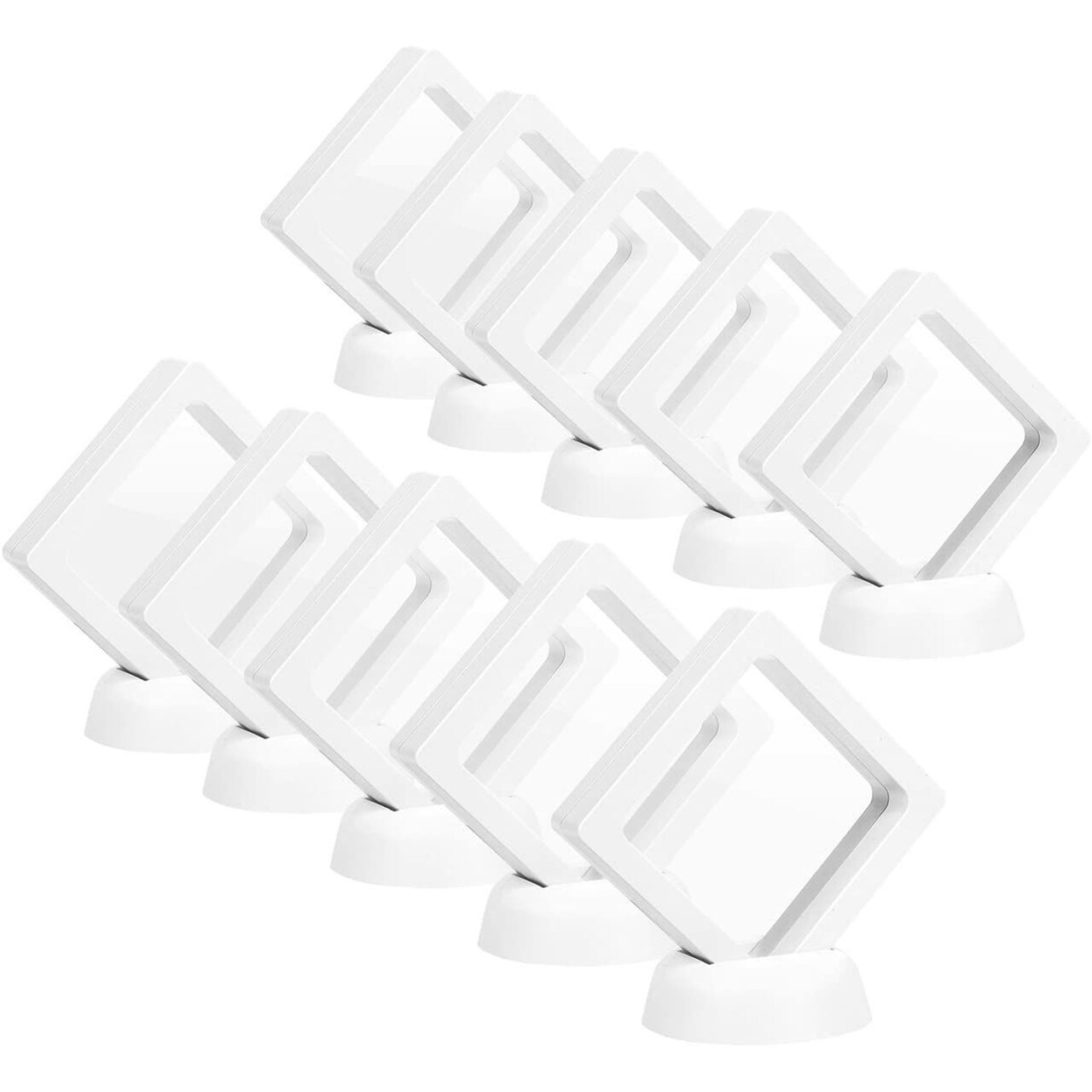 Coin Display Stand - Set of 10 3D Floating Frame Suspension Holder for AA Medallions, Challenge Coins, Chip, Jewelry 2.75 x 2.75 x 0.75 inches (White)